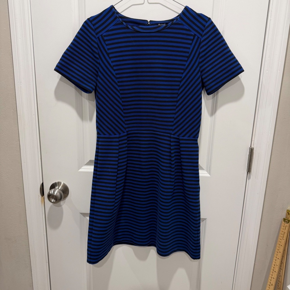 Madewell Womens Dress‎ Textured Chevron Stripe Blue Black Size 2